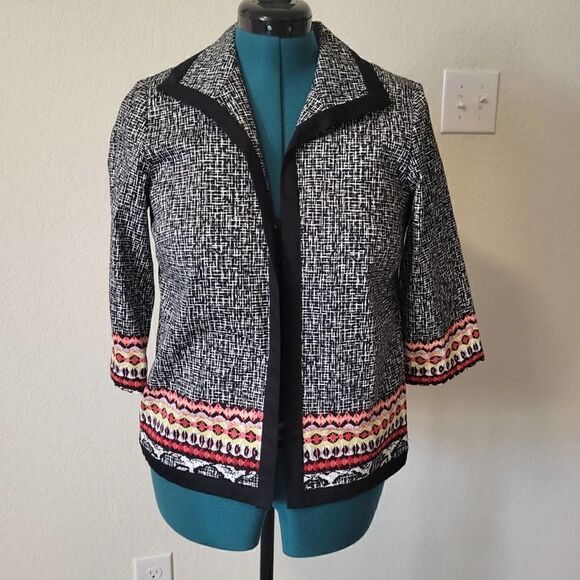 ALFRED DUNNER Women Black Blazer with spread collar open front 3/4 Sleeve 6P - Picture 4 of 15